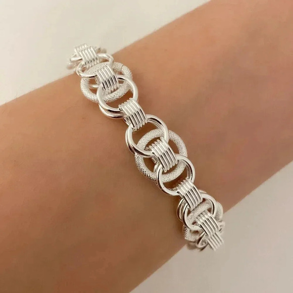 925 Sterling Silver Chunky Chain Link Bracelet Silver Toggle Statement Bracelet - Picture 1 of 9